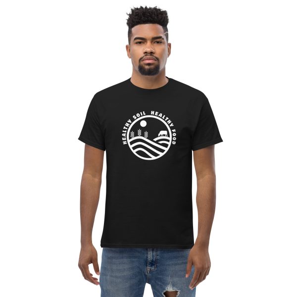 Men's classic tee "Healthy Soil, Healthy Food" ROUND EMBLEM
