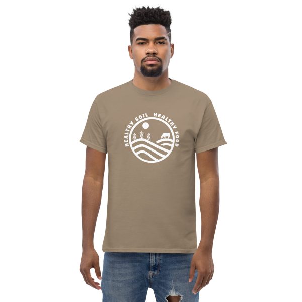 Men's classic tee "Healthy Soil, Healthy Food" ROUND EMBLEM
