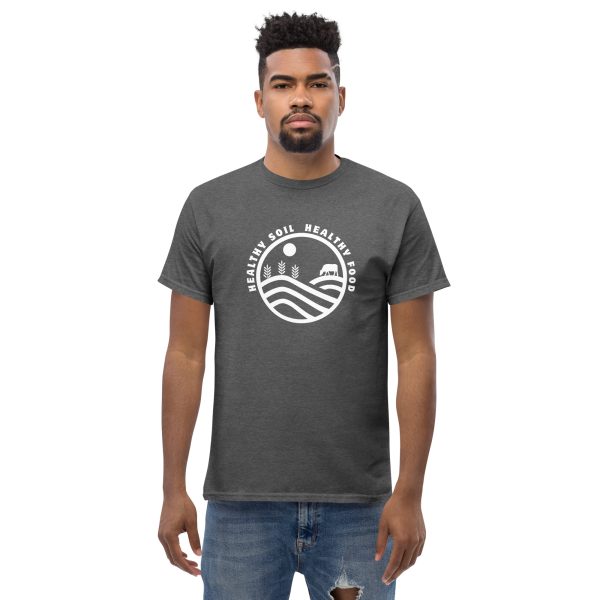 Men's classic tee "Healthy Soil, Healthy Food" ROUND EMBLEM