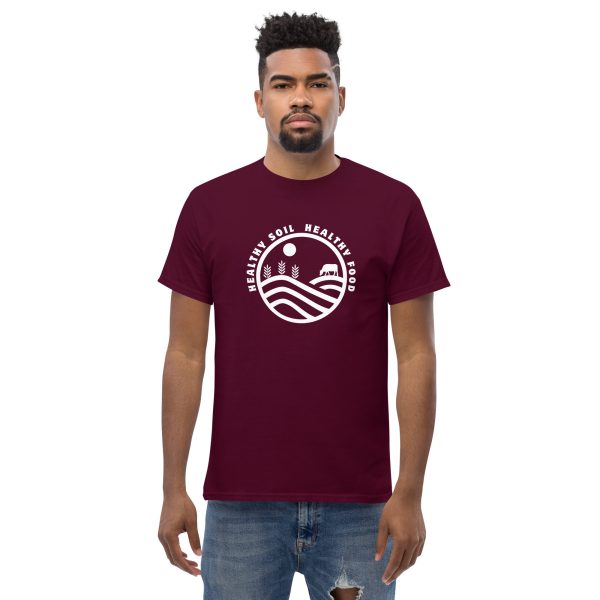 Men's classic tee "Healthy Soil, Healthy Food" ROUND EMBLEM