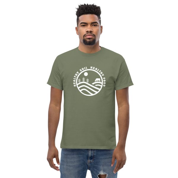 Men's classic tee "Healthy Soil, Healthy Food" ROUND EMBLEM