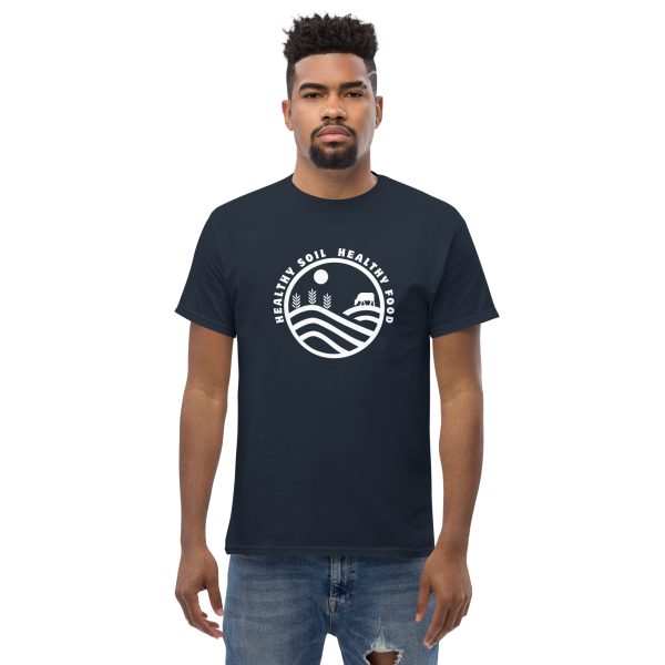 Men's classic tee "Healthy Soil, Healthy Food" ROUND EMBLEM